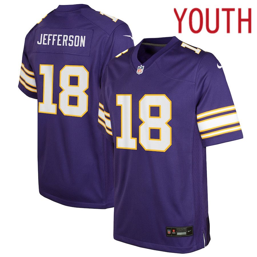 Youth Minnesota Vikings 18 Justin Jefferson Nike Purple Game NFL Jerseys